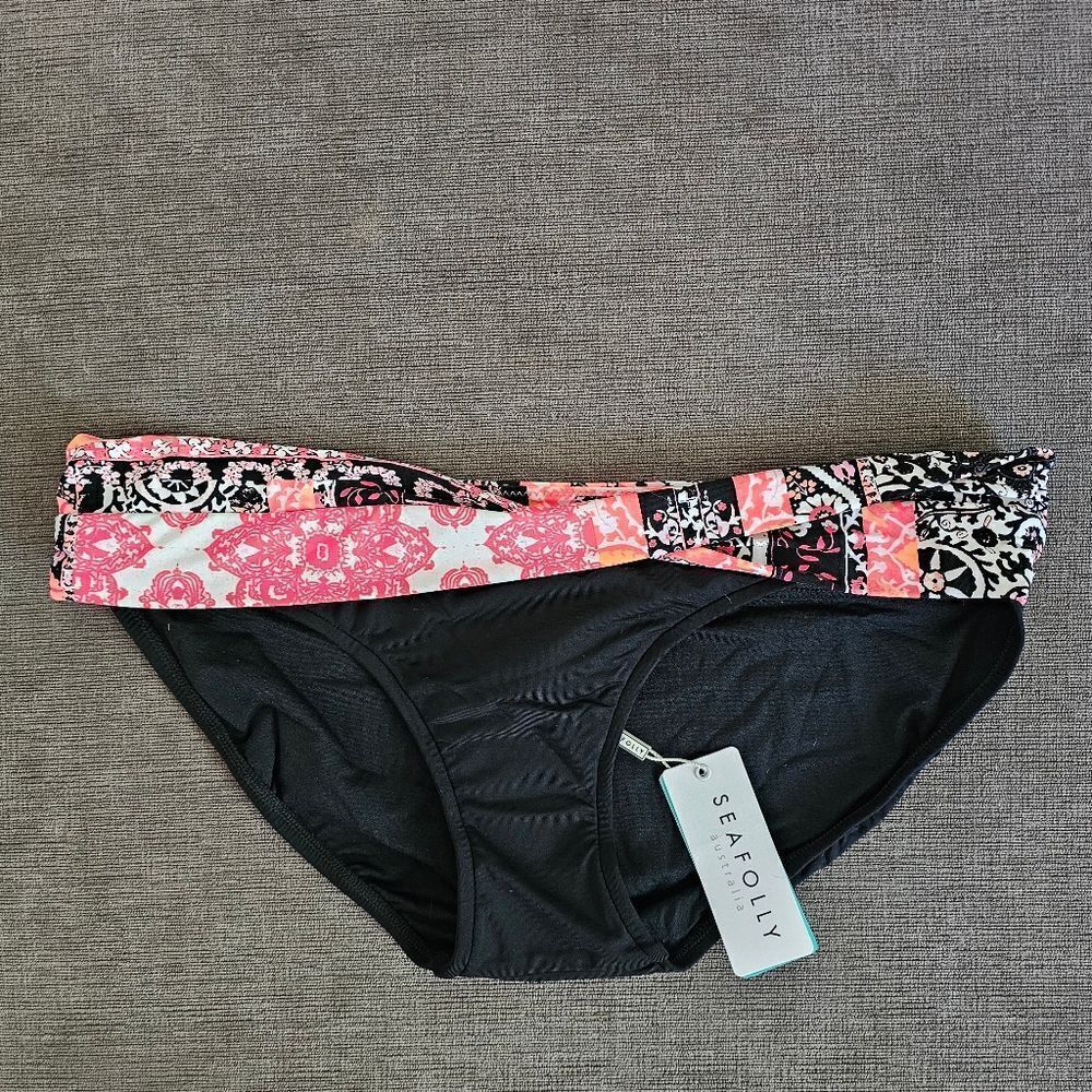 Seafolly Silk Market Ruched Twist Band Bikini hipster bottom Swimsuit size 12